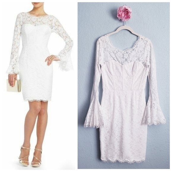 BCBGmaxazria Salina White Corset All Over Lace Bell Sleeve Mini Dress - Picture 1 of 12